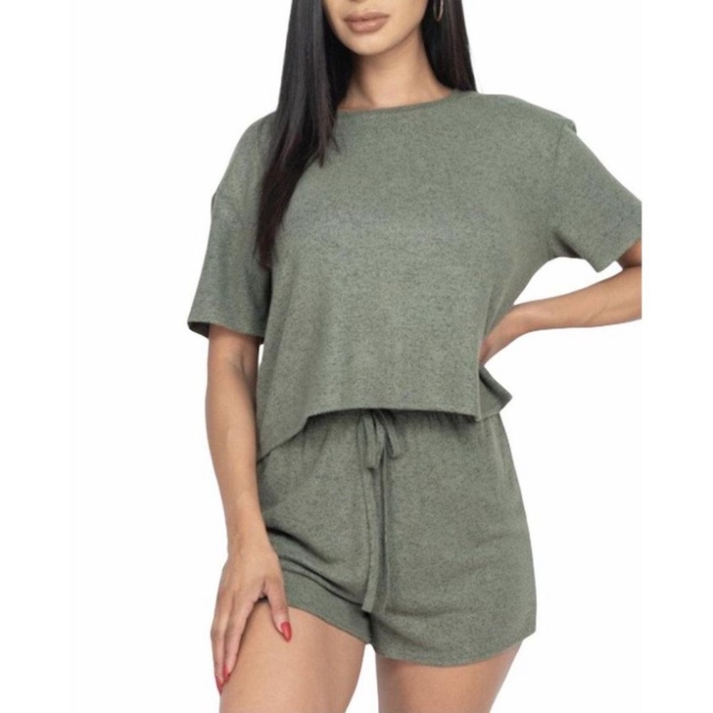 Olive Green Soft Cotton Basic Top and Shorts Coord Set